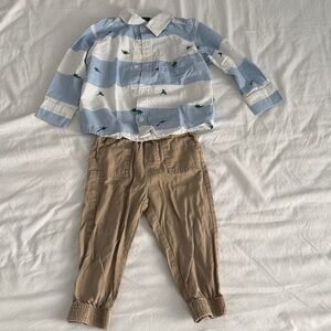 Blue and White Striped Kids Shirt with Dinosaur Print size 2T